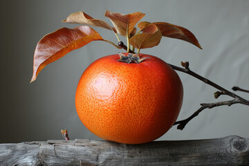 an orange sitting on top of a piece of wood