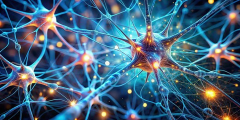 Poster - Close up of intricate neural connections in the brain, neurons, synapses, brain, complexity