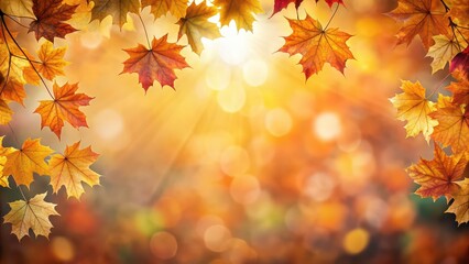 Poster - Autumn leaves in warm tones creating a blurred wallpaper background, autumn, fall, colors, foliage, seasonal, nature, blur