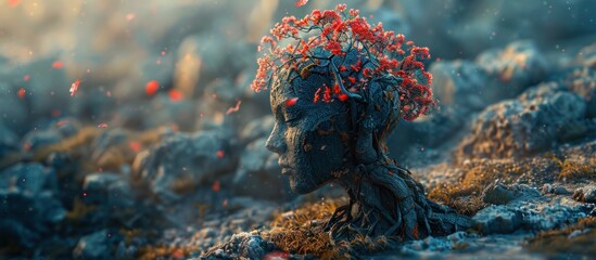 Stone Woman with Blooming Tree