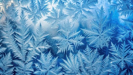 Wall Mural - Frozen pattern on winter window with a blue ice background, frozen, pattern, winter, window, blue, ice, background, texture, wallpaper