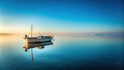 Sticker - Boat sailing peacefully on the calm water, boat, water, peaceful, tranquil, serenity, nautical, sailing, transportation, leisure