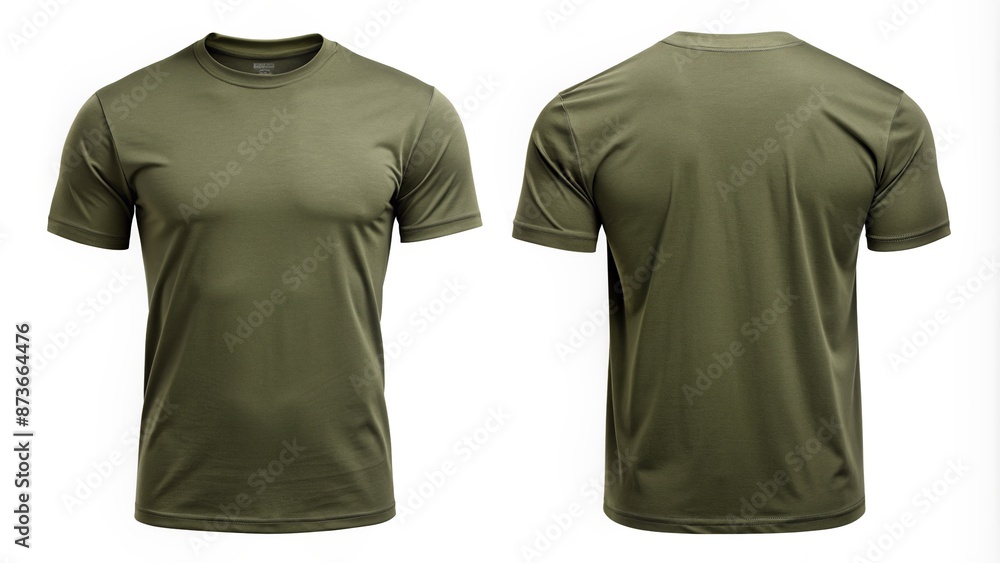 Military green crew neck short sleeve tshirt mockup template with