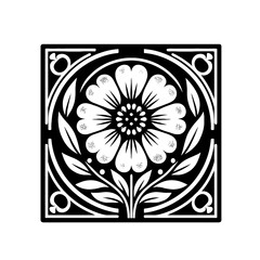 Yew flower in decorative emblem ornament, Victorian, art deco, art nouveau, boho, bohemian,  folk, flourish