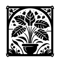 Philodendron plant, tree in decorative emblem ornament, Victorian, art deco, art nouveau, boho, bohemian,  folk, flourish