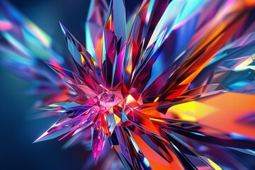 Sticker - 3D rendering of an abstract fractal shape with sharp edges and bright colors , generated by ai