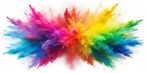 Wall Mural - Colorful powder explosion isolated on white background, abstract splatter of colored dust powder , explosion, splash