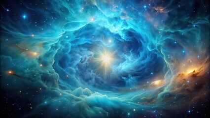 Canvas Print - Ethereal image of a cerulean cosmos nebula with shades of blue , ethereal, cosmic, nebula, cerulean, cosmos, blue, shades