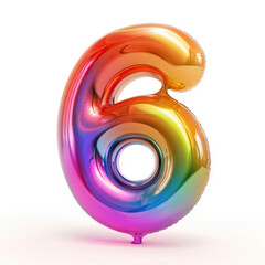 Shiny inflatable number six balloon featuring a vibrant rainbow gradient, standing upright on a white background, ideal for birthdays, anniversaries, and festive decorations.