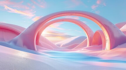 Wall Mural - A pink and white landscape with pink rocks and pink sand