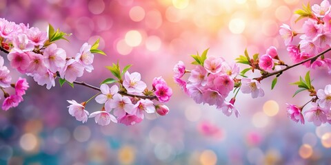 Poster - Beautiful cherry blossom sakura plants against a blurred bokeh background , nature, floral, pink, spring, blooming, Japanese