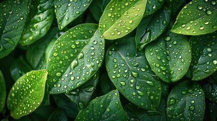 Wall Mural - A lush green plant with droplets of water on its leaves