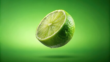 Sticker - Lime suspended in mid-air, exuding freshness and energy, lime, citrus, motion, floating, vibrant, green, refreshing, isolated, organic