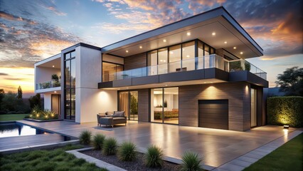 Canvas Print - Single villa with sleek design and advanced smart home features, modern, luxury, architecture, technology