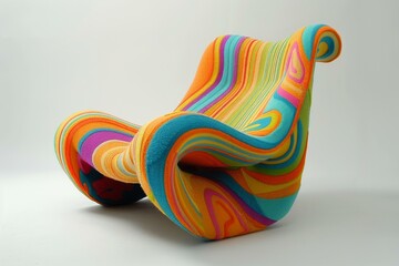 Sticker - Eyecatching, vibrant, and colorful modern chair with a unique and artistic abstract swirl pattern, perfect for contemporary interior design and home decor