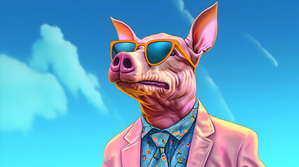 Sticker - Pig In Sunglasses Wearing A Suit Illustration