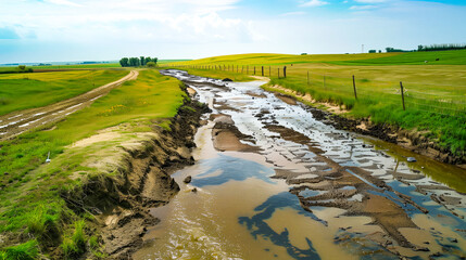 Wall Mural - Dirty open channel in a rural farming area