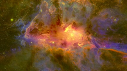 Traveling through fire red Galaxy Nebula. Outer space concept background. Red, orange, yellow Galaxy Spiral Nebula background. Abstract space background. Traveling universe, galaxy and stars.