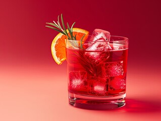 Wall Mural - A glass of red drink with an orange slice on top