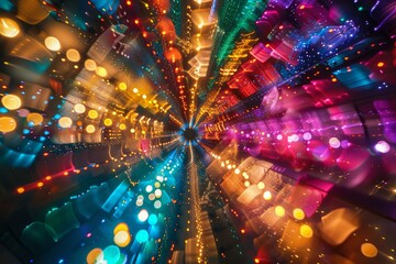 Sticker - Vibrant and colorful abstract light tunnel extravaganza with futuristic blur and dynamic energy in a futuristic cyber decoration