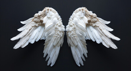 Wall Mural - white angel wings isolated on black background, top view


