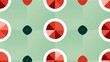 © keystoker - A  pattern of red and white circles, each divided into segments, set against a green background, Minimal retro flat design