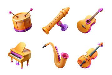 musical instrument icon vibrant color in plastic 3d style