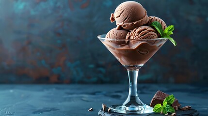 Wall Mural - Chocolate ice cream in a martini glass navy background