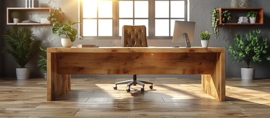 Wall Mural - Modern Wooden Desk in a Sunlit Office