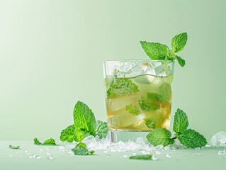 Wall Mural - A glass of mint lemonade with a sprig of mint on top