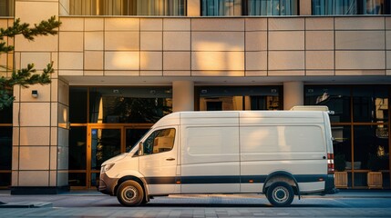 Wall Mural - Commercial laundry delivery van outside a hotel. 