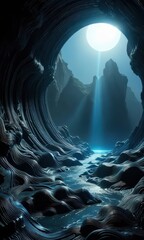 Poster - Abstract Cave Landscape with Sun.