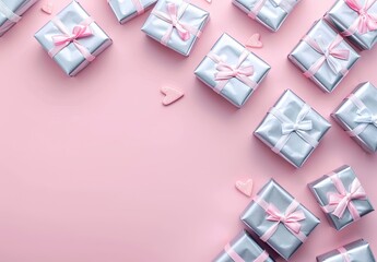 Canvas Print - A row of silver boxes with pink bows on them