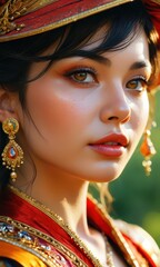 Poster - Close-up Portrait of a Woman Wearing Traditional Jewelry.