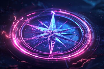 Poster - a pink and blue compass on a black background, Abstract digital composition with flowing lines