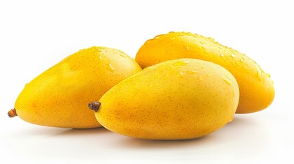 Wall Mural - A ripe yellow mango isolated on a white background, showcasing its vibrant color and smooth texture, with a clipping path and full depth of field to emphasize its fresh, juicy appearance.