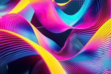 Fototapete - a computer screen with a colorful background, Flowing geometric shapes in vibrant neon colors