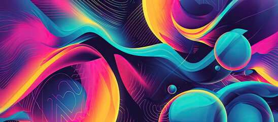 Fototapete - a computer screen with a colorful background, Flowing geometric shapes in vibrant neon colors