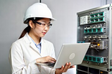 Poster - Asian Female Technologist Discussing IT Solutions
