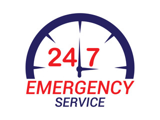 Print24/7 hours emergency service vector, 4 hour and 7 days service design, 4 hours service label design.