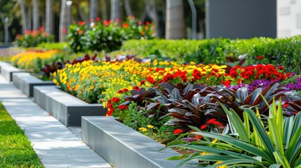 Well-maintained commercial landscaping with plants and flowers.