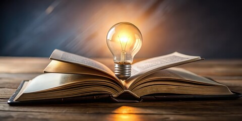 Poster - A close-up photo of a lightbulb next to an open book, lightbulb, book, reading, education, learning, knowledge