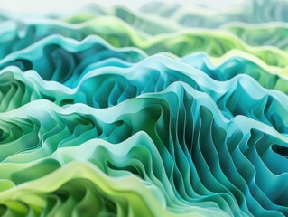 Wall Mural - Abstract 3D Wavy Pattern in Green and Blue