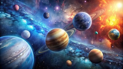 Wall Mural - Artistic wallpaper of planets in the universe, space, planets, galaxy, stars, astronomy, universe, cosmic, celestial, Earth