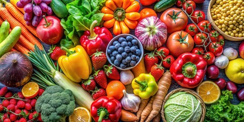 Canvas Print - Stock photo featuring a variety of colorful fruits and vegetables rich in vitamins for a healthy lifestyle , nutrition