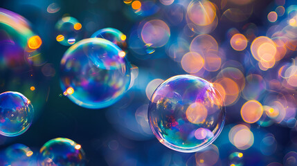 Wall Mural - Soap bubbles abstract light illumination, abstract background
