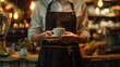 © Varunee - Focused Barista Serving Aromatic Coffee in Cozy Cafe Setting with Warm Lighting and Natural Textures