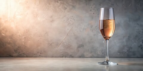 Wall Mural - Minimalistic and photorealistic stock photo of a glass of ros? champagne , champagne, ros?, glass, drink, alcohol, bubbles