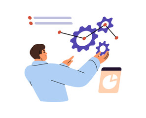 Wall Mural - analyst explores tech, analysis technology concept. engineer changes setting of mechanism, works wit