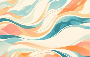 Wall Mural - Soft Pastel Background with Wavy Lines in Shades of Peach, Blue, and Green, Creating an Abstract Beach Wave Pattern